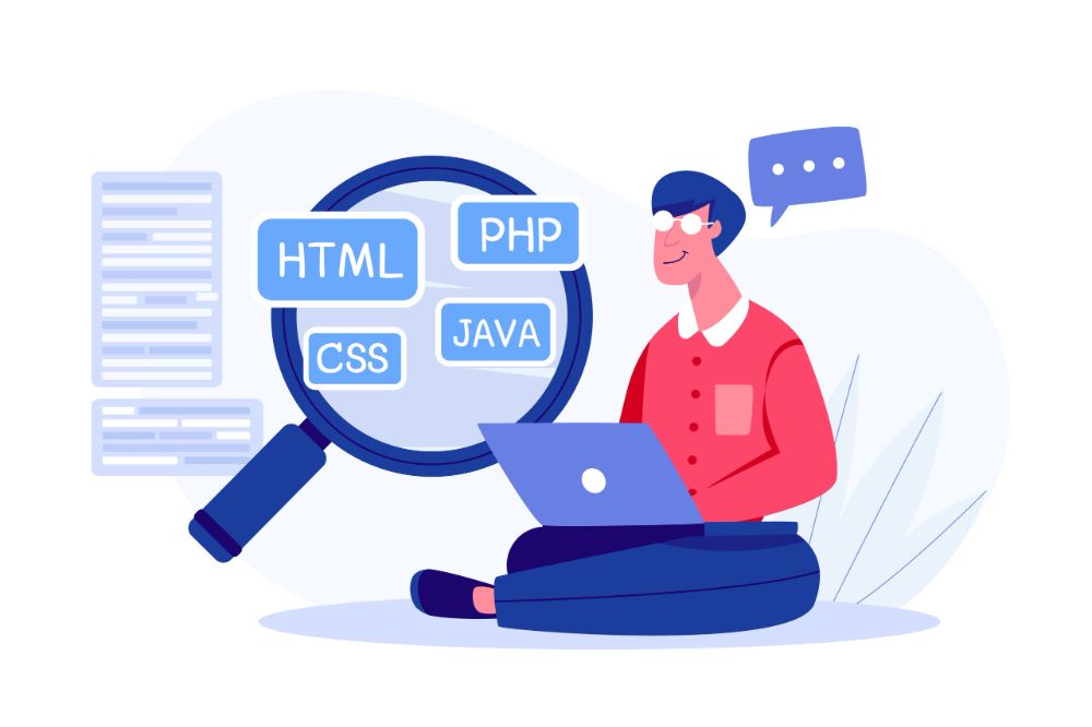 Programer Learning programming languages by computer laptop on w